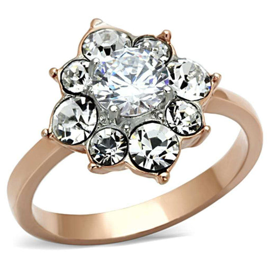 TK1168 - Two-Tone IP Rose Gold Stainless Steel Ring with AAA Grade CZ in Clear - Alamode - Flyclothing LLC