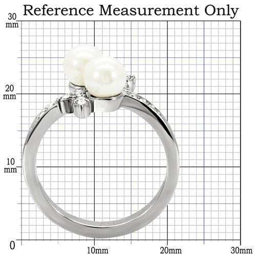 TK116 - High polished (no plating) Stainless Steel Ring with Synthetic Pearl in White - Alamode - Flyclothing LLC