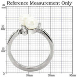 TK116 - High polished (no plating) Stainless Steel Ring with Synthetic Pearl in White - Alamode - Flyclothing LLC