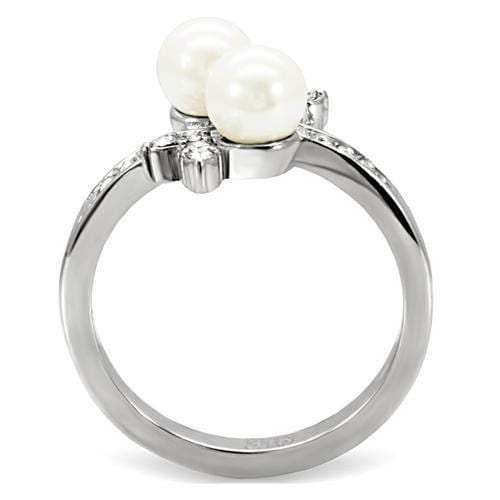 TK116 - High polished (no plating) Stainless Steel Ring with Synthetic Pearl in White - Alamode - Flyclothing LLC