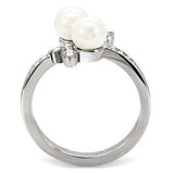 TK116 - High polished (no plating) Stainless Steel Ring with Synthetic Pearl in White - Alamode - Flyclothing LLC
