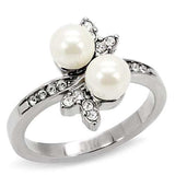 TK116 - High polished (no plating) Stainless Steel Ring with Synthetic Pearl in White - Alamode - Flyclothing LLC