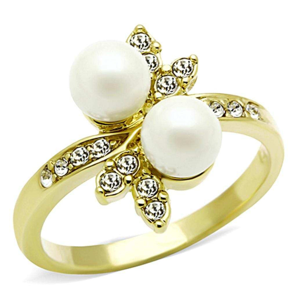 TK116G - IP Gold(Ion Plating) Stainless Steel Ring with Synthetic Pearl in White - Alamode - Flyclothing LLC