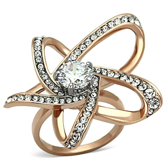 TK1170 - Two-Tone IP Rose Gold Stainless Steel Ring with AAA Grade CZ in Clear - Alamode - Flyclothing LLC
