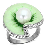 TK1171 - High polished (no plating) Stainless Steel Ring with Synthetic Pearl in White - Alamode - Flyclothing LLC