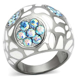 TK1172 - High polished (no plating) Stainless Steel Ring with Top Grade Crystal in Aquamarine AB - Alamode - Flyclothing LLC