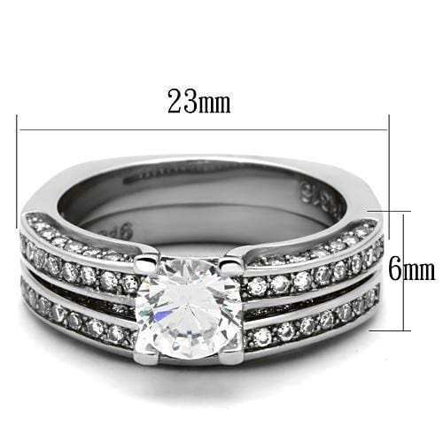 TK1175 - High polished (no plating) Stainless Steel Ring with AAA Grade CZ in Clear - Alamode - Flyclothing LLC
