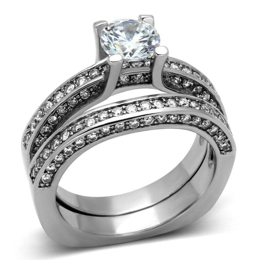 TK1175 - High polished (no plating) Stainless Steel Ring with AAA Grade CZ in Clear - Alamode - Flyclothing LLC