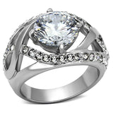 TK1176 - High polished (no plating) Stainless Steel Ring with AAA Grade CZ in Clear - Alamode - Flyclothing LLC