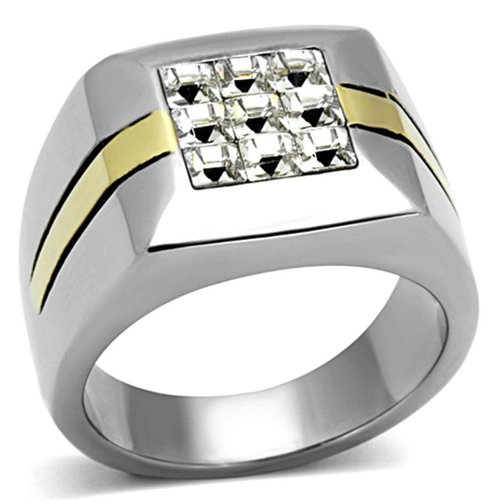 TK1178 - Two-Tone IP Gold (Ion Plating) Stainless Steel Ring with Top Grade Crystal in Clear - Alamode - Flyclothing LLC
