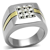 TK1178 - Two-Tone IP Gold (Ion Plating) Stainless Steel Ring with Top Grade Crystal in Clear - Alamode - Flyclothing LLC