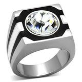 TK1181 - High polished (no plating) Stainless Steel Ring with Top Grade Crystal in Clear - Alamode - Flyclothing LLC