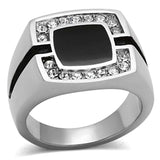 TK1183 - High polished (no plating) Stainless Steel Ring with Top Grade Crystal in Clear - Alamode - Flyclothing LLC