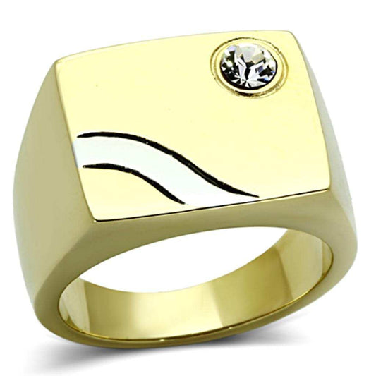 TK1186 - Two-Tone IP Gold (Ion Plating) Stainless Steel Ring with Top Grade Crystal in Clear - Alamode - Flyclothing LLC