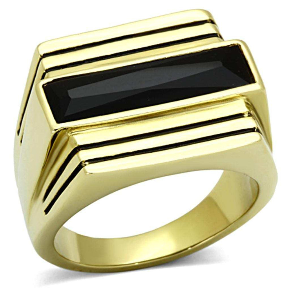TK1188 - IP Gold(Ion Plating) Stainless Steel Ring with Synthetic Synthetic Glass in Jet - Alamode - Flyclothing LLC