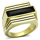 TK1188 - IP Gold(Ion Plating) Stainless Steel Ring with Synthetic Synthetic Glass in Jet - Alamode - Flyclothing LLC