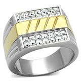 TK1193 - Two-Tone IP Gold (Ion Plating) Stainless Steel Ring with Top Grade Crystal in Clear - Alamode - Flyclothing LLC