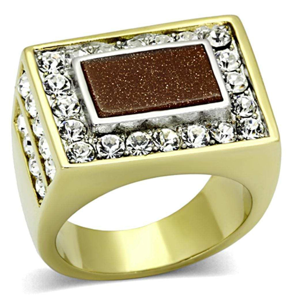 TK1194 - Two-Tone IP Gold (Ion Plating) Stainless Steel Ring with Synthetic Twinkling in Topaz - Alamode - Flyclothing LLC