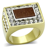 TK1194 - Two-Tone IP Gold (Ion Plating) Stainless Steel Ring with Synthetic Twinkling in Topaz - Alamode - Flyclothing LLC