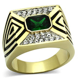 TK1195 - Two-Tone IP Gold (Ion Plating) Stainless Steel Ring with Synthetic Synthetic Glass in Emerald - Alamode - Flyclothing LLC