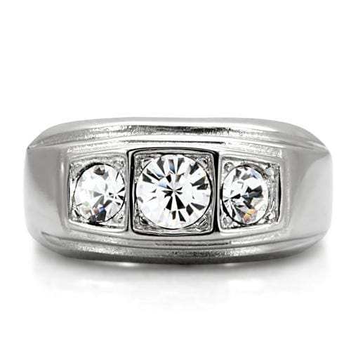TK119 - High polished (no plating) Stainless Steel Ring with Top Grade Crystal in Clear - Alamode - Flyclothing LLC