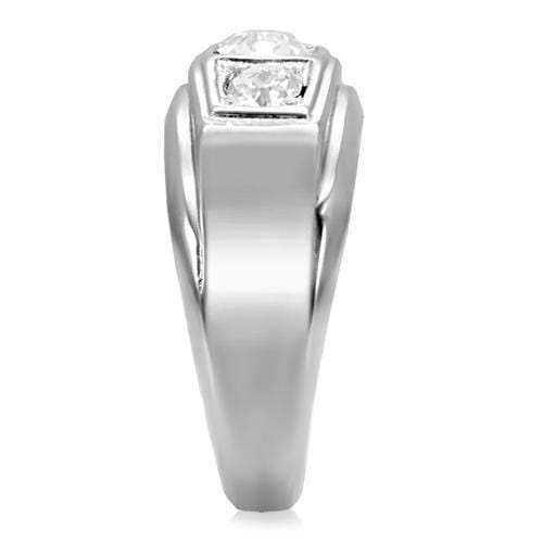 TK119 - High polished (no plating) Stainless Steel Ring with Top Grade Crystal in Clear - Alamode - Flyclothing LLC