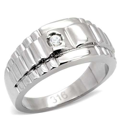 TK120 - High polished (no plating) Stainless Steel Ring with AAA Grade CZ in Clear - Alamode - Flyclothing LLC