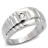 TK120 - High polished (no plating) Stainless Steel Ring with AAA Grade CZ in Clear - Alamode - Flyclothing LLC