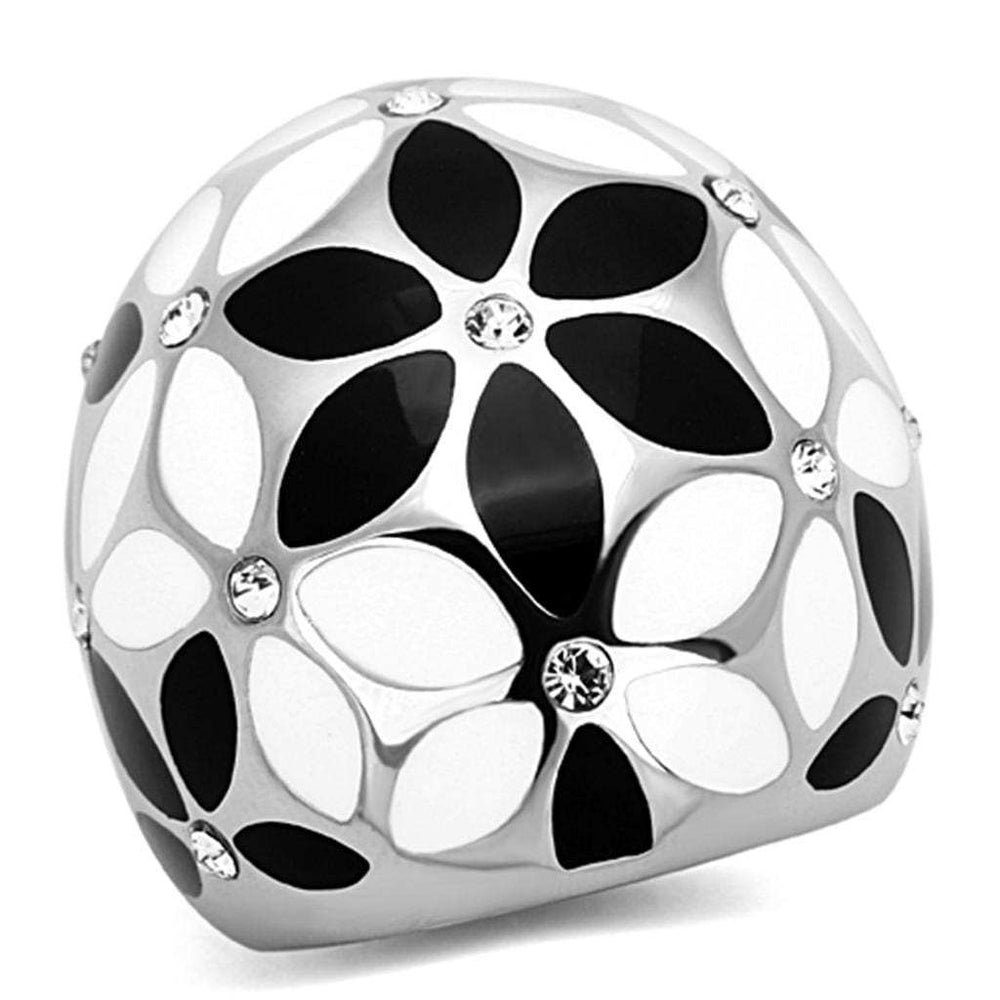 TK1210 - High polished (no plating) Stainless Steel Ring with Top Grade Crystal in Clear - Alamode - Flyclothing LLC