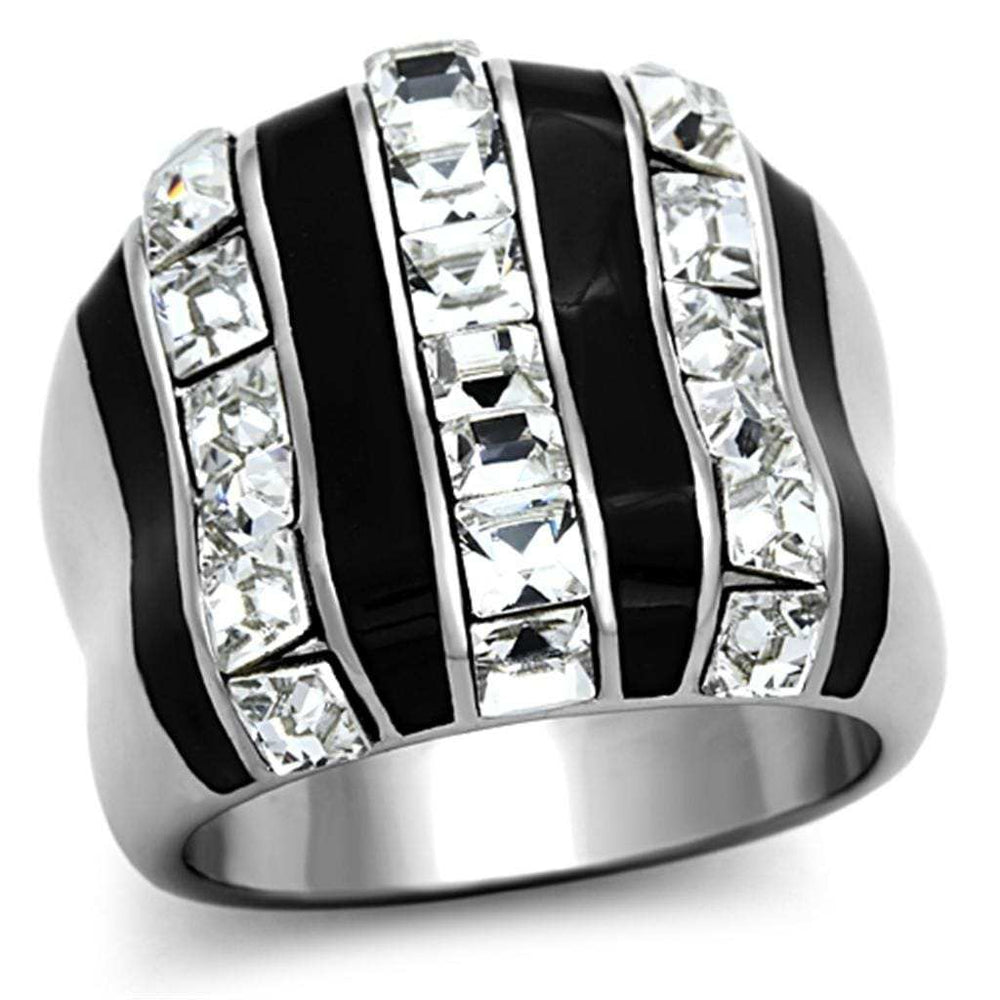 TK1213 - High polished (no plating) Stainless Steel Ring with Top Grade Crystal in Clear - Alamode - Flyclothing LLC