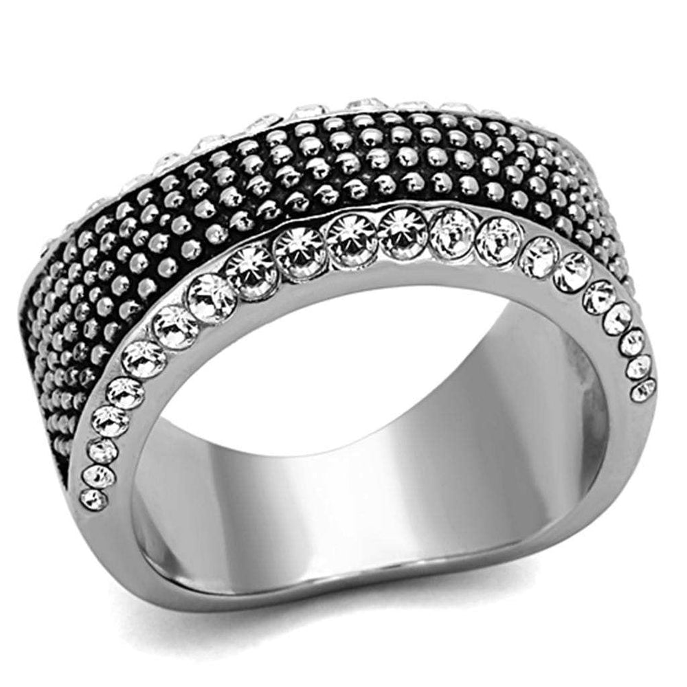 TK1216 - High polished (no plating) Stainless Steel Ring with Top Grade Crystal in Clear - Alamode - Flyclothing LLC