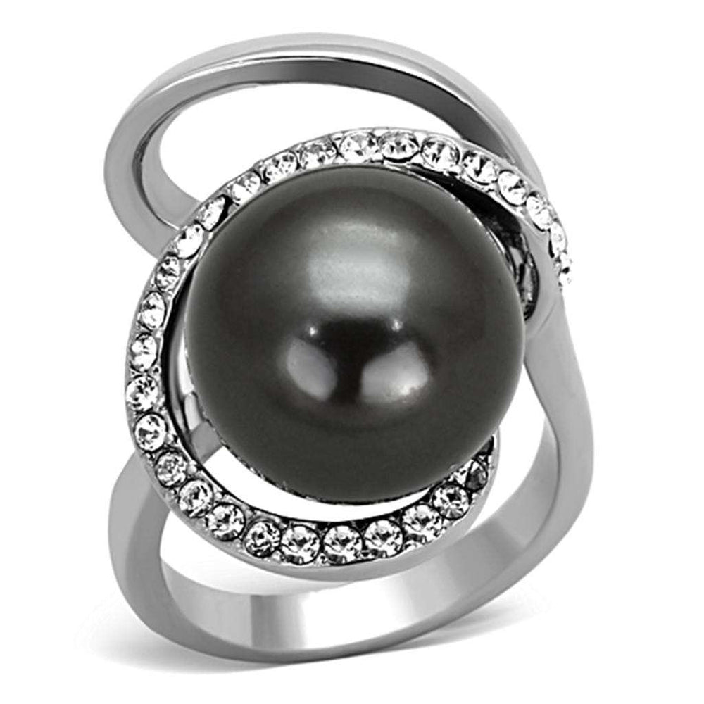 TK1218 - High polished (no plating) Stainless Steel Ring with Synthetic Pearl in Gray - Alamode - Flyclothing LLC