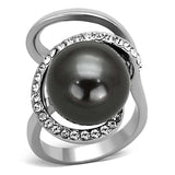 TK1218 - High polished (no plating) Stainless Steel Ring with Synthetic Pearl in Gray - Alamode - Flyclothing LLC