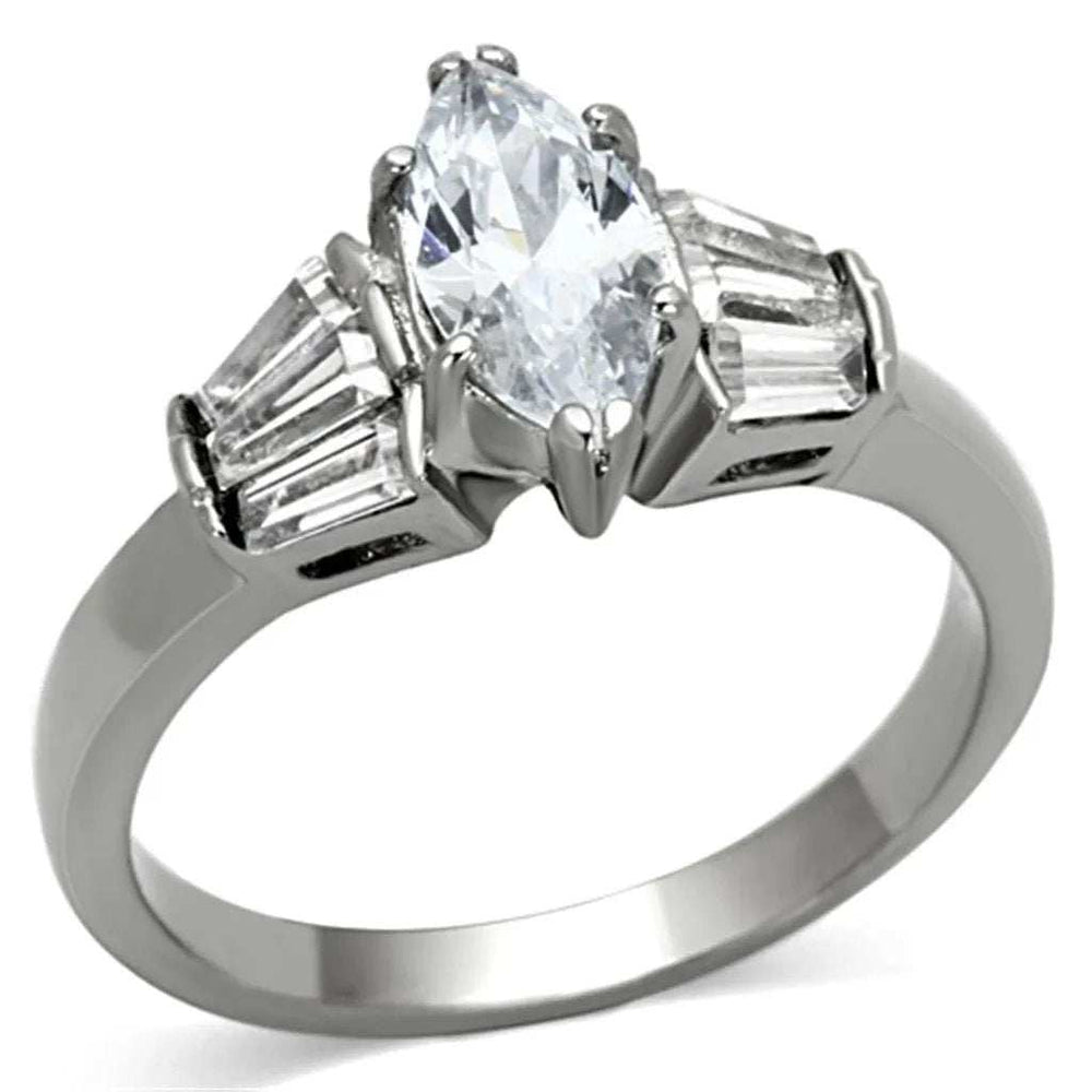 TK1220 - High polished (no plating) Stainless Steel Ring with AAA Grade CZ in Clear - Alamode - Flyclothing LLC