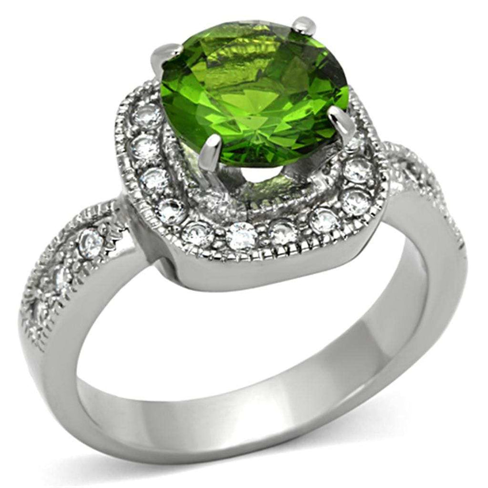 TK1227 - High polished (no plating) Stainless Steel Ring with Synthetic Synthetic Glass in Peridot - Alamode - Flyclothing LLC