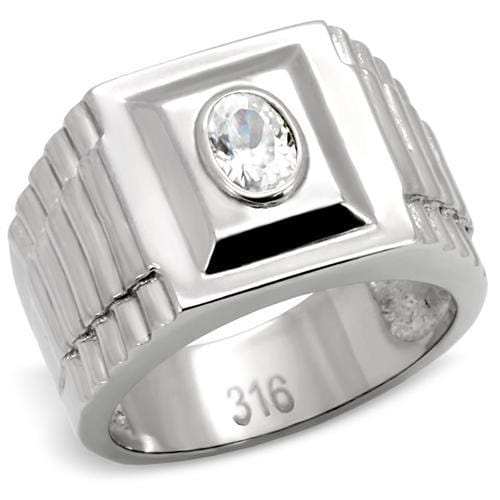TK122 - High polished (no plating) Stainless Steel Ring with AAA Grade CZ in Clear - Alamode - Flyclothing LLC