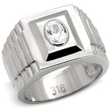 TK122 - High polished (no plating) Stainless Steel Ring with AAA Grade CZ in Clear - Alamode - Flyclothing LLC