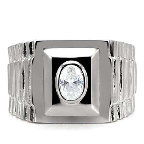 TK122 - High polished (no plating) Stainless Steel Ring with AAA Grade CZ in Clear - Alamode - Flyclothing LLC