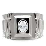 TK122 - High polished (no plating) Stainless Steel Ring with AAA Grade CZ in Clear - Alamode - Flyclothing LLC