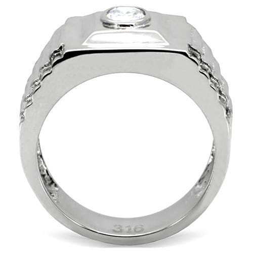 TK122 - High polished (no plating) Stainless Steel Ring with AAA Grade CZ in Clear - Alamode - Flyclothing LLC