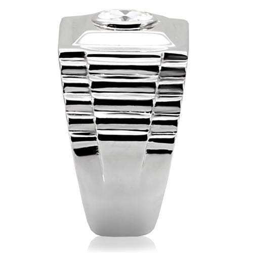 TK122 - High polished (no plating) Stainless Steel Ring with AAA Grade CZ in Clear - Alamode - Flyclothing LLC