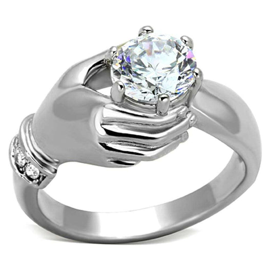 TK1230 - High polished (no plating) Stainless Steel Ring with AAA Grade CZ in Clear - Alamode - Flyclothing LLC