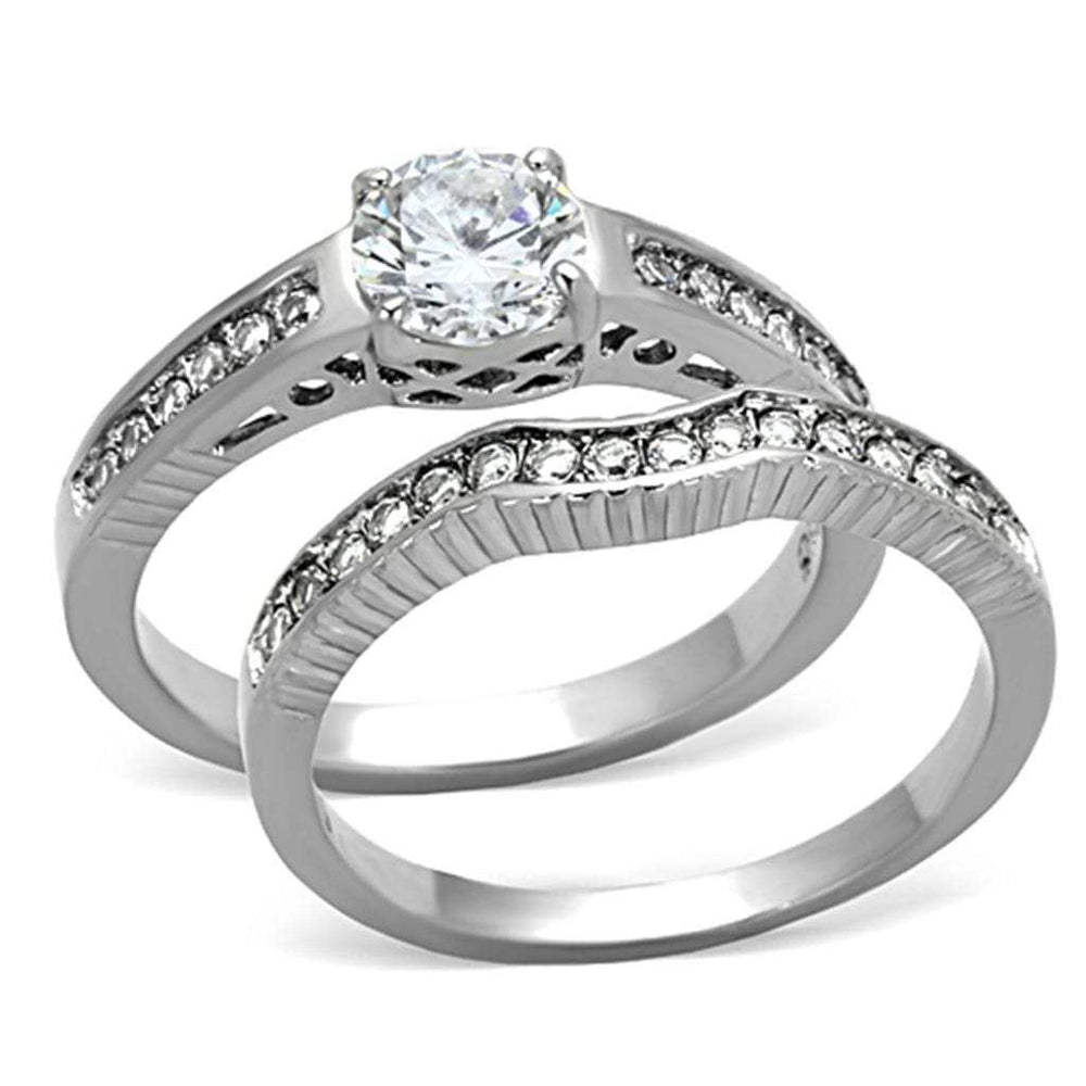 TK1231 - High polished (no plating) Stainless Steel Ring with AAA Grade CZ in Clear - Alamode - Flyclothing LLC