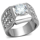 TK1233 - High polished (no plating) Stainless Steel Ring with AAA Grade CZ in Clear - Alamode - Flyclothing LLC