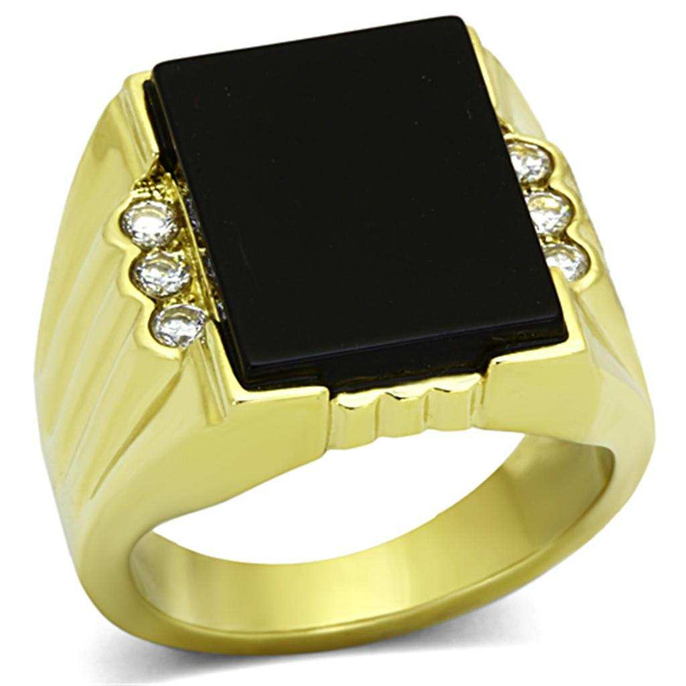 TK1236 - IP Gold(Ion Plating) Stainless Steel Ring with Synthetic Onyx in Jet - Alamode - Flyclothing LLC