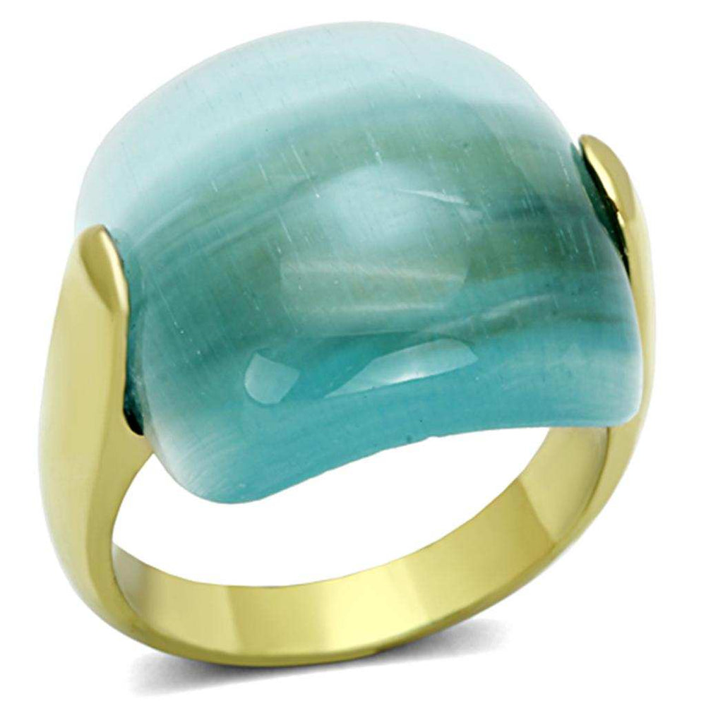TK1237 - IP Gold(Ion Plating) Stainless Steel Ring with Synthetic Cat Eye in Sea Blue - Alamode - Flyclothing LLC