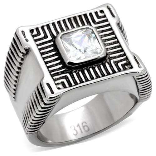 TK123 - High polished (no plating) Stainless Steel Ring with AAA Grade CZ in Clear - Alamode - Flyclothing LLC