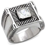 TK123 - High polished (no plating) Stainless Steel Ring with AAA Grade CZ in Clear - Alamode - Flyclothing LLC