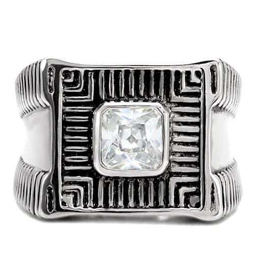 TK123 - High polished (no plating) Stainless Steel Ring with AAA Grade CZ in Clear - Alamode - Flyclothing LLC