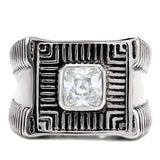 TK123 - High polished (no plating) Stainless Steel Ring with AAA Grade CZ in Clear - Alamode - Flyclothing LLC